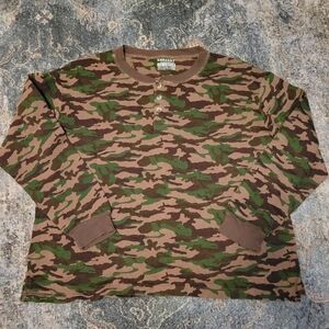 Embassy Camouflage Henley Waffle Knit in Green and Brown 2XL